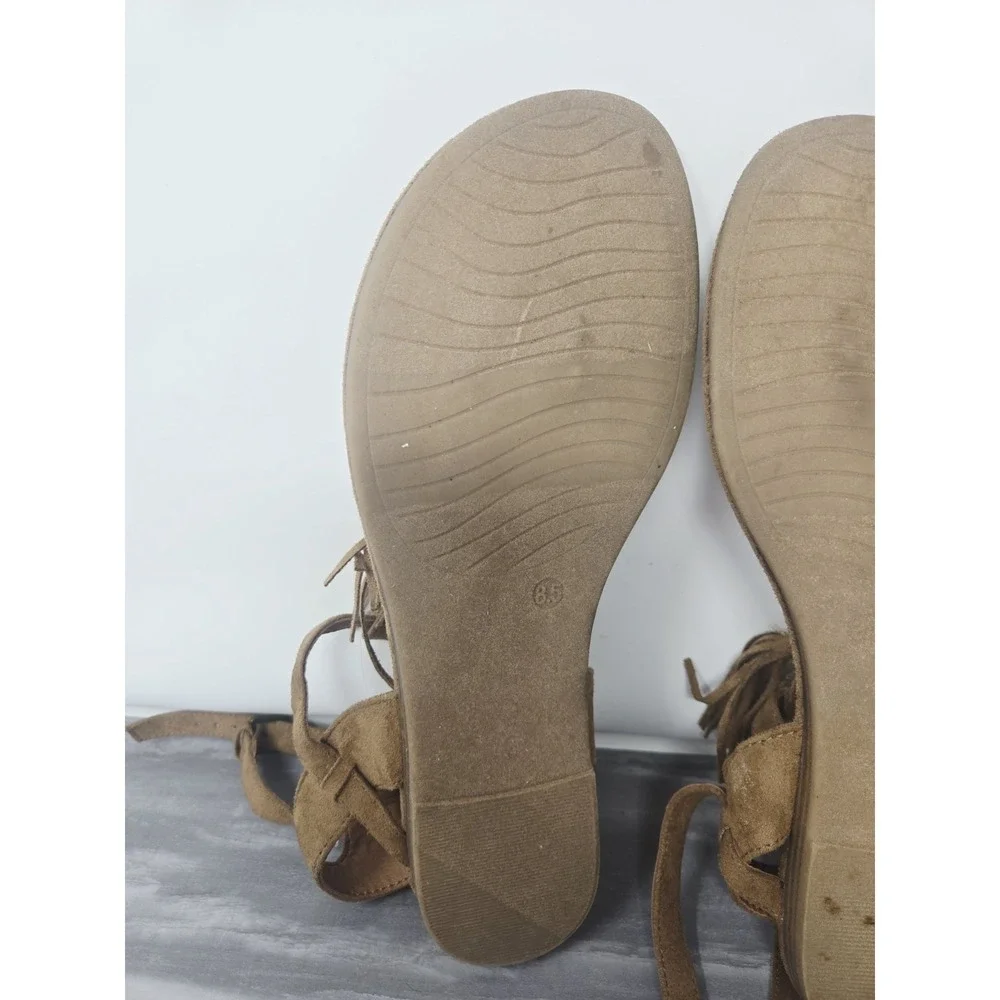 Lime Light Mocassin Tassle Suede Leather Toe Thong Sandal Brown Size 8.5
